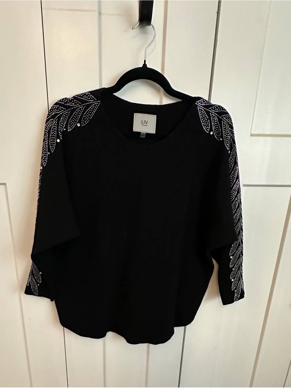 Liv Milano Black Sweater with Embellished Shoulder Detail